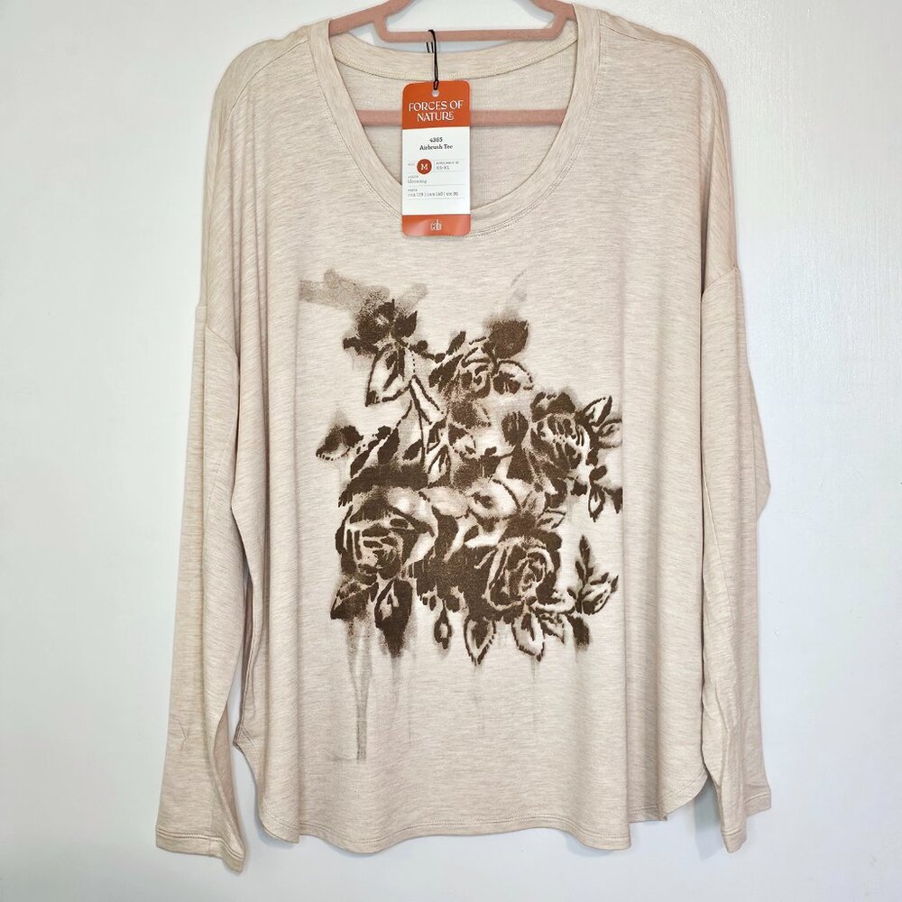 NWT CAbi Airbrush Long Sleeve Tee Top 4365 M Blooming Beige